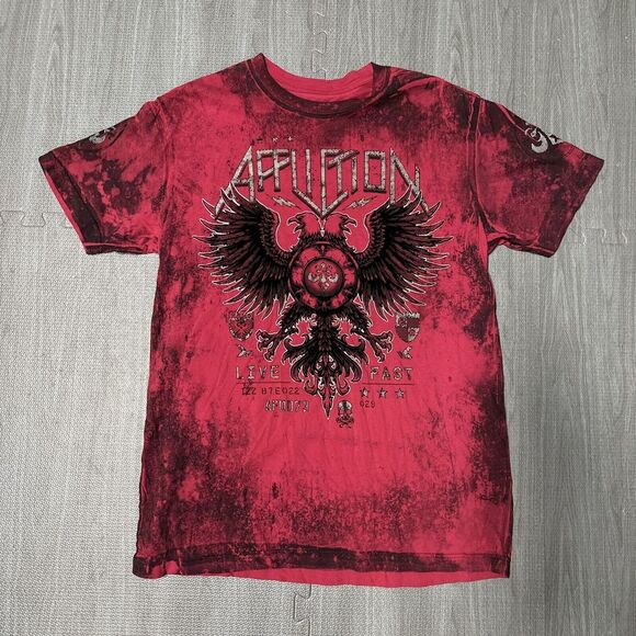 Affliction Other - Vintage Mens Affliction Live Fast Red Shirt Size Large Velour Print Eagles